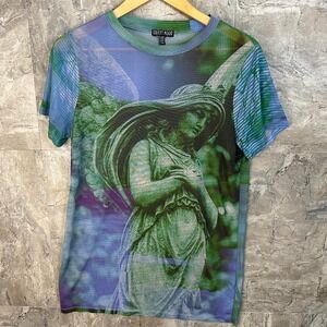 Green and purple angel statue grunge‎ t-shirt mesh woman size XS  #grunge